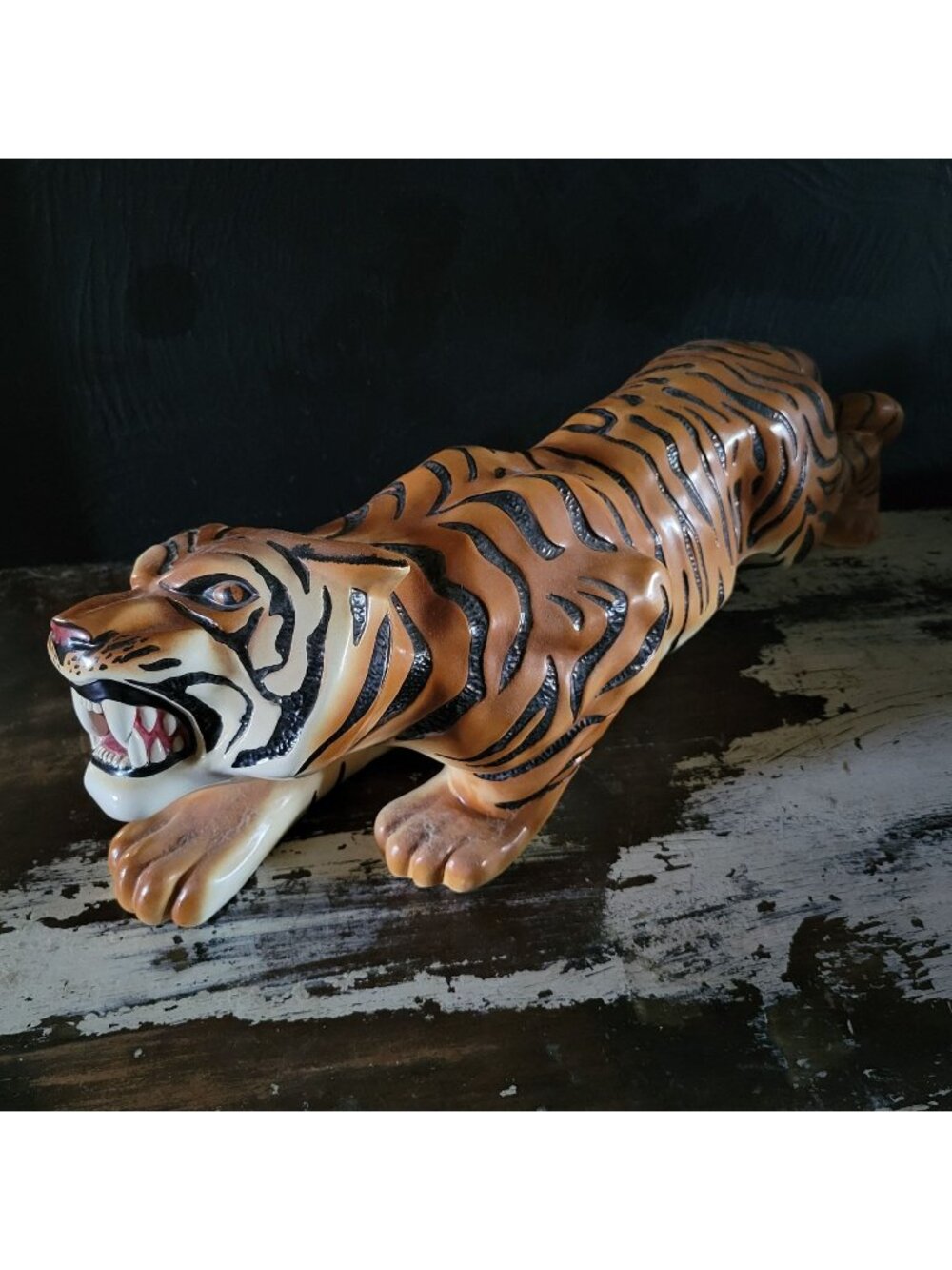 Vtg 1970s Arnels Ceramics Hand-Painted Crouching Bengal Tiger Statue 22" Long